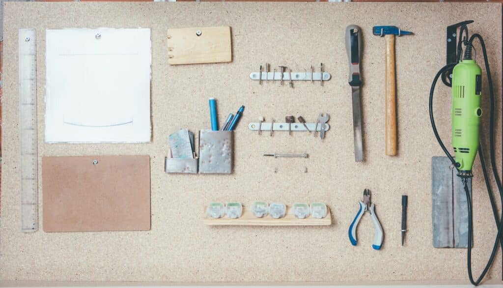 tools and hardware organized and cleaned on workshop board